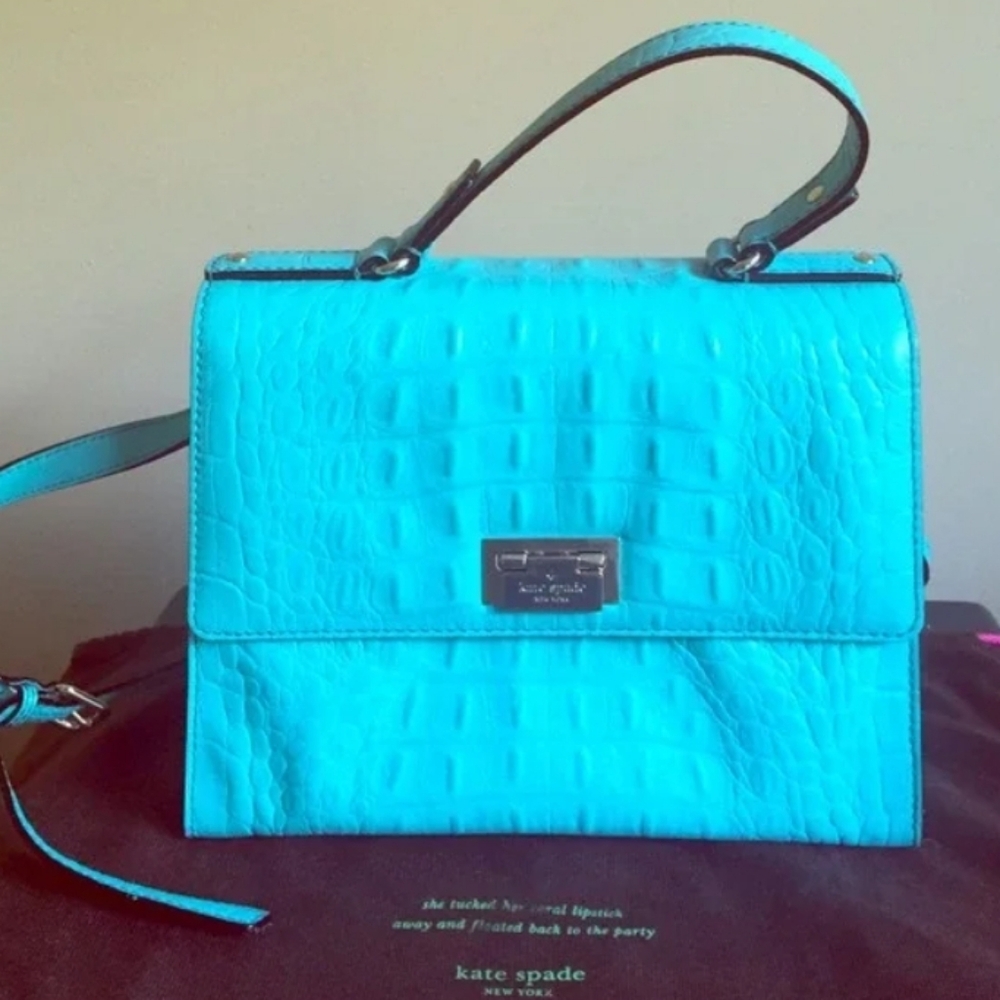 Tiktok Viral kate spade Turquoise Croc-Embossed Top Handle Satchel